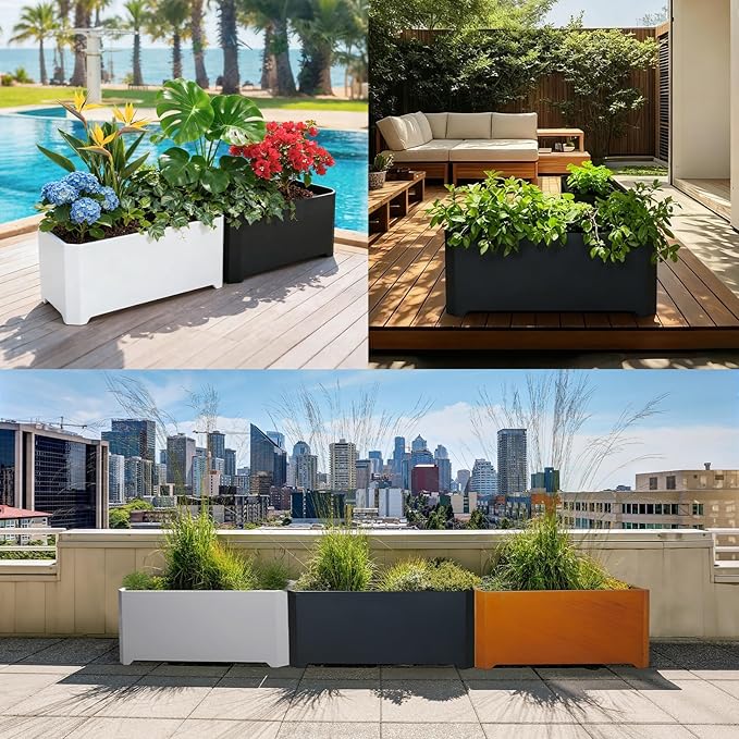 Steel Planter Box-36"x15"x15"-Large Rectangular Planters for Outdoor Plants, Black Matel Planter Box Raised Support Feet for Patio, Deck, Garden, Yard, Drain Holes, Easy Assembly