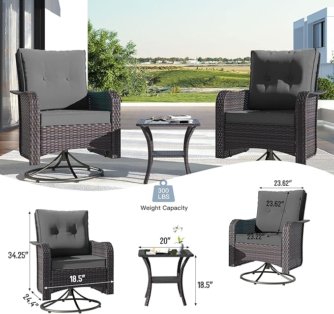 Kullavik 11 Pieces Outdoor Patio Furniture Set,PE Wicker Rattan Sectional Sofa Patio Conversation Sets with 43" 55000BTU Gas Propane Fire Pit Table,Swivel Rocking Chairs Set,Grey