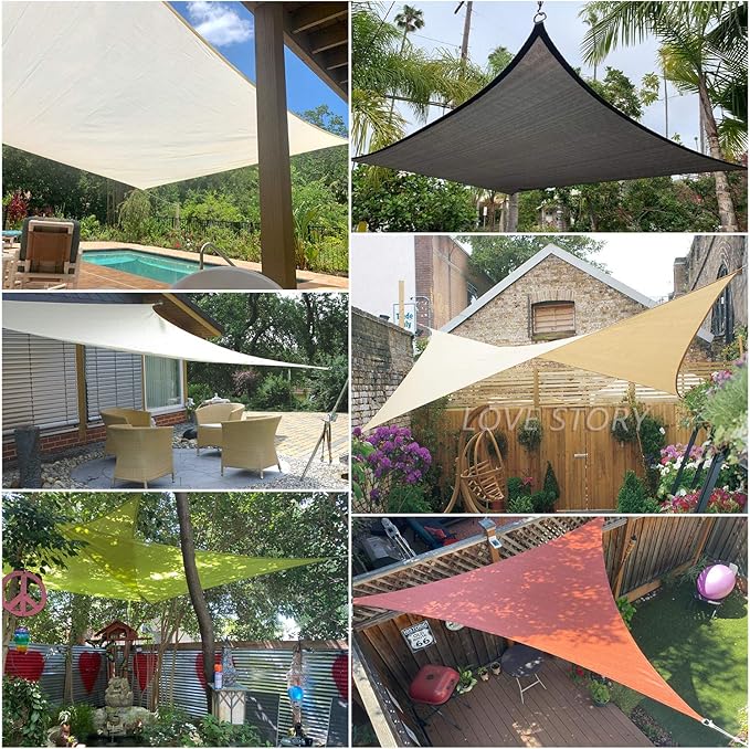 LOVE STORY 20' x 20' x 20' Triangle Turquoise Blue Sun Shade Sail Canopy UV Block Awning for Outdoor Patio Garden Backyard