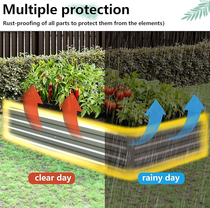 Vengarus 10x3x1FT (2 Pack) Galvanized Raised Garden Bed Kit, Outdoor Metal Planter Box for Vegetables, Rectangular Steel Container, Easy Assembly (Sliver)