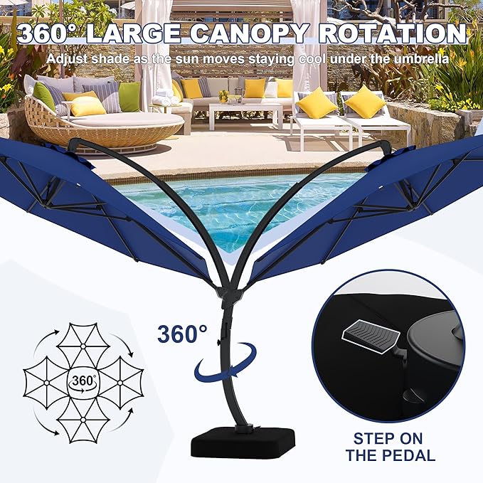 GarveeLife 11FT Cantilever Patio Umbrella With Base Included, Cantilevers Outdoor Umbrella Heavy Duty Offset, Aluminium Curved Cantilever Umbrella