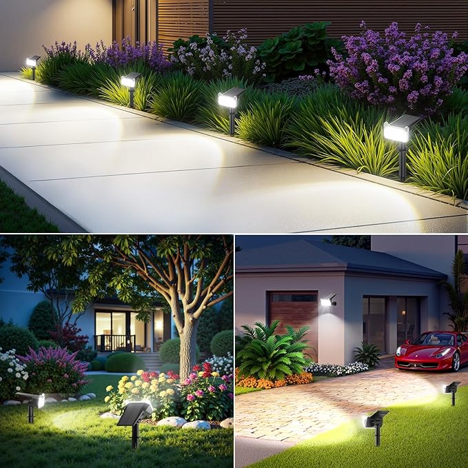 WdtPro Solar Spot Lights Outdoor for Tree, Sign, Mailbox, Solar Lights Outdoor Waterproof, Bright Landscape Spotlights, Auto ON/Off, Dusk to Dawn Lighting for Yard Patio Garden Pathway, 4 Pack