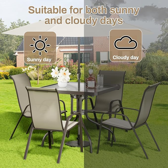 TLSUNNY Patio Dining Set 5 Pieces, All Weather Outdoor Furniture W/30"X 30" Table and 4 Stackable Textilene Chairs, Metal Table and Chairs for Patio, Lawn, Garden, Poolside, Backyard (Beige)