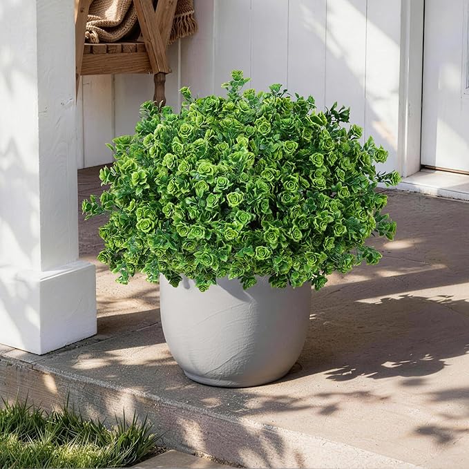 Artificial Fake Outdoor Plants for Spring Summer Decoration, 12 Bundles Fake Plastic Roses UV Resistant Look Real Faux Plants for Planter Outside Front Door Porch Patio Balcony Garden Indoor Yard Urn