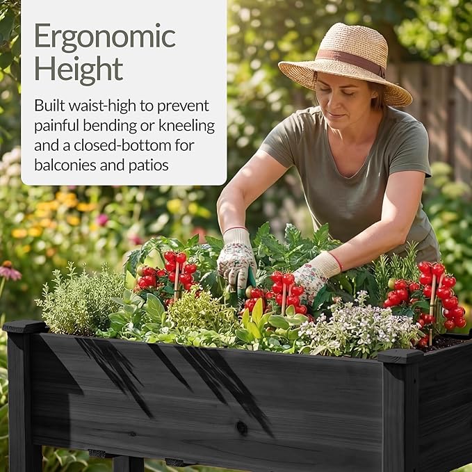 Best Choice Products 48x24x30in Raised Garden Bed, Elevated Wood Planter Box Stand for Backyard, Patio, Balcony w/Bed Liner, 200lb Capacity - Black