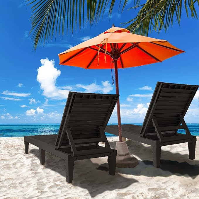 Chaise Lounge Outdoor,Adjustable Pool Lounge Chair with 5 Positions Backrest, Waterproof Sun Loungers for Garden Pool Beach Patio Deck Sunbathing.Black