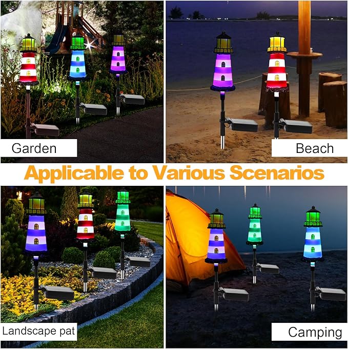 Solar Powered Waterproof Garden Lights 4 Pack – Lighthouse Design for Outdoor Garden Lighting, Backyard Decorations & DIY Backyard Patio, Must-Have for Patio Lovers