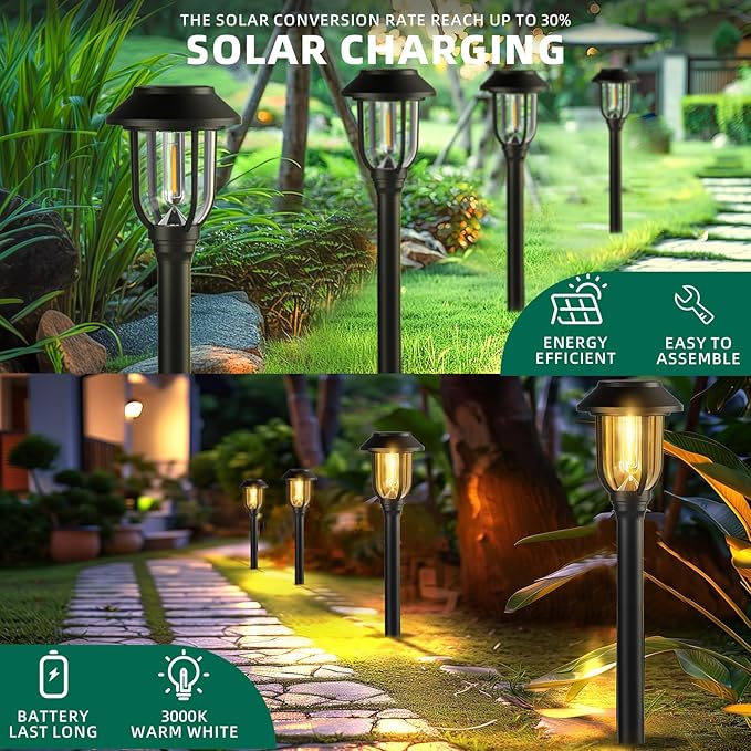 12 Pack Solar Pathway Lights Outdoor, Dusk to Dawn Solar Lights Outdoor Waterproof,Solar Garden Lights Solar Powered, Landscape Lighting for Yard Walkway Driveway Path Warm White