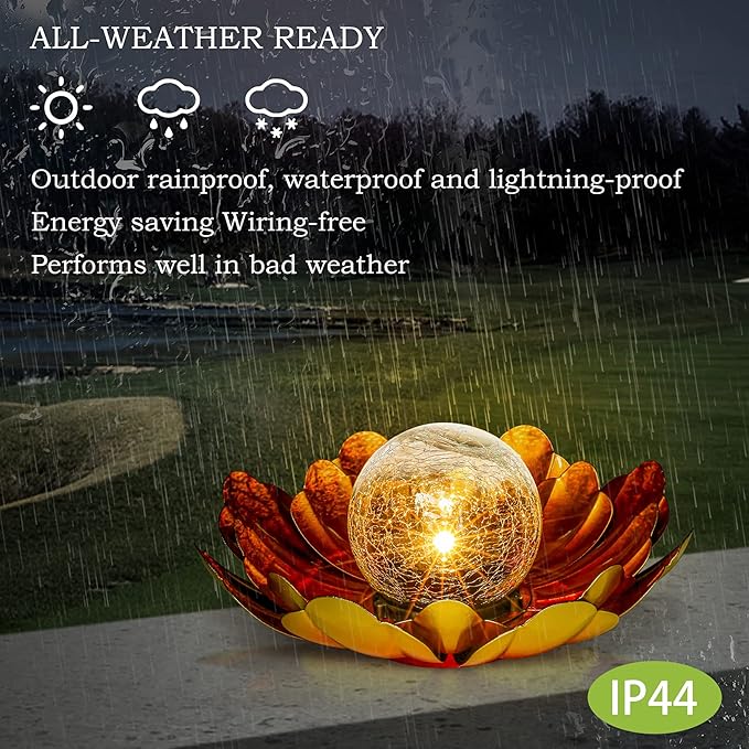 WNP Solar Flower Light Outdoor Christmas Decorative,Garden Solar Powered Lights,Yard Solar Glass Ball Light with Metal Petal for Tabletop Decor Birthday Gift for Her,Christmas Gifts for Women