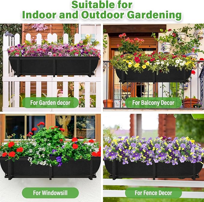 Riare 4 Pack 24 Inch Black Fabric Window Box Liners- Felt Square Trough Planter Basket Liners Replacement, Non-Woven Hanging Flower Plant Box Liner for Outdoor Plants Garden Fence- Avoid Birds Nesting