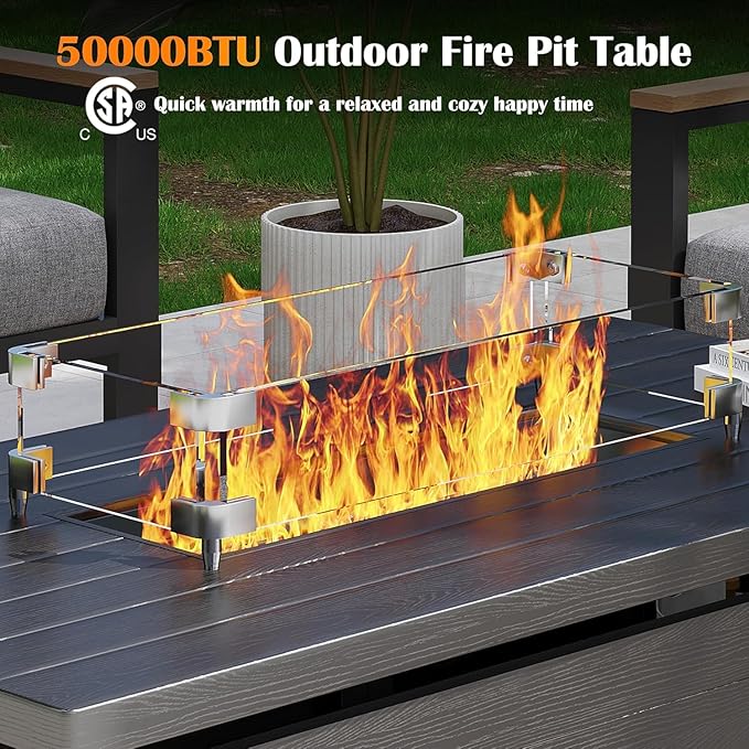 Sundale Outdoor 5 Pieces Patio Furniture Set with Fire Pit Table, Metal Outdoor Sectional Sofa with 6" Olefin Cushion, Modern Outdoor Conversation Sets for Backyard, Poolside, Sunroom