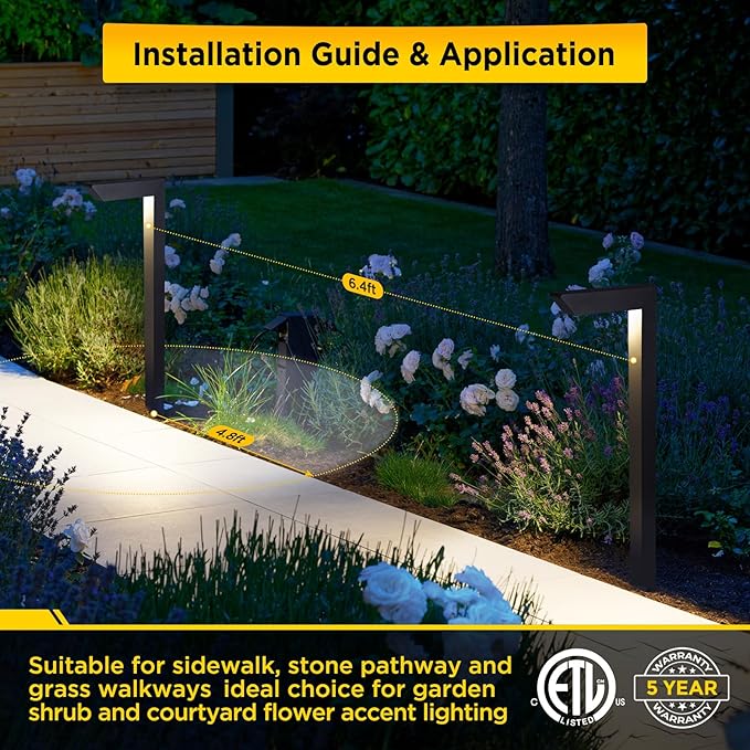Gardencoin 3CCT LED Low Voltage Landscape Pathway Light, 12V Premium 3000K/4000K/5000K Selectable Path Lights Wired, Modern Walkway Lights Outdoor, Higher Housing with Larger Stake (19.71IN, 4pack)
