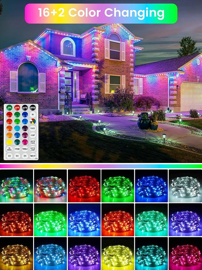 RGB Color Changing 33Ft 100LED St. Patrick's Day Fairy Lights Battery Operated, Waterproof String Lights USB Powered with Timer for Indoor & Outdoor, 18 Colors & Multicolor for Bedroom Christmas Decor