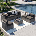 Aoxun Patio Furniture Sets, 7-Piece Outdoor Patio Furniture with Thick Cushions, Wicker Outdoor Conversation Set Sectional Sofa for Backyard, Poolside, Garden (Black-Grey, 7 x 25.6 - Seats)