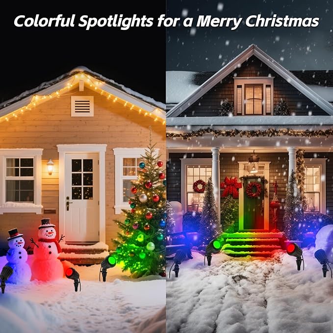 Spotlight Outdoor – 120V Plug-in, 2700K Warm White LED Landscape Spot Lights with RGB 3 Lenses for Yard, Garden, Lawn&Tree Decor, IP67 Waterproof, Perfect for Holidays&Everyday (2 Pack, Black)
