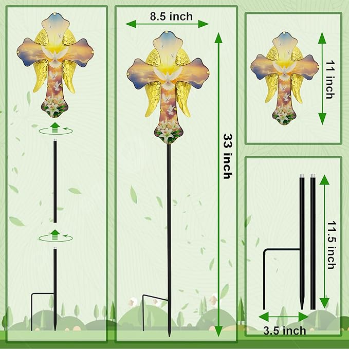 Solar White Dove Cross Garden lamp - Angel Wing Memorial Decoration, Waterproof Cemetery Solar Wooden Stake lamp for Easter, Courtyard, Yard - A Sympathetic Gift for Loved Ones.
