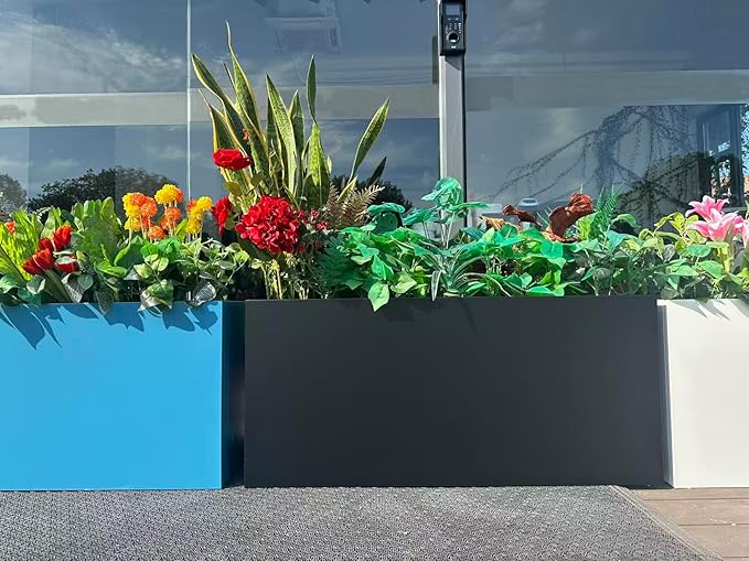 40" L x 16" W x 18" H Metal Large Rectangular Planter - Long Planter Box for Outdoor Patio/Porch Planter Boxes Outdoor Modern Design for Plants, Flowers, Garden,Spliced Flower Pot (Black)