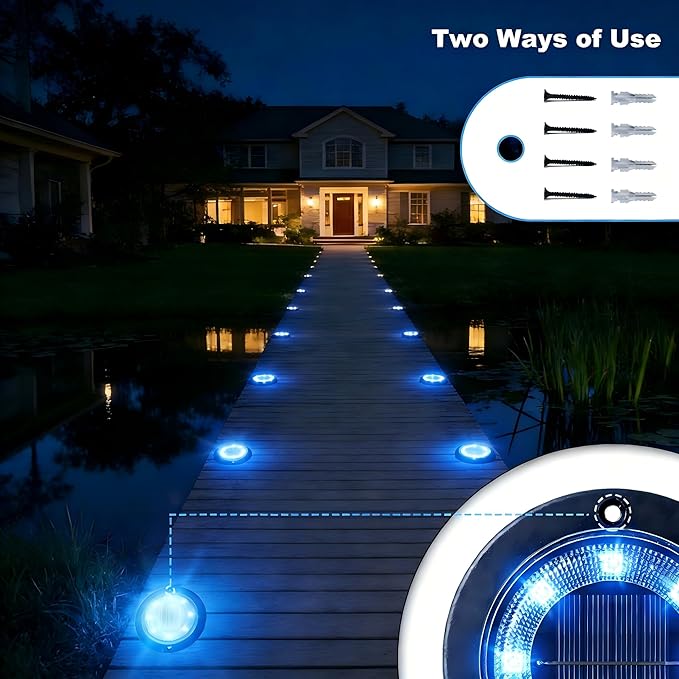 Flacchi Solar Lights Outdoor - Solar Powered Ground Lights Outdoor Solar Disk Light Waterproof Landscape Light for Patio Yard Pathway Walkway Driveway (Blue, 2 Pack)