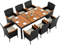 Flamaker 9 Piece Patio Dining Set Outdoor Acacia Wood Table and Chairs with Soft Cushions Wicker Patio Furniture for Deck, Backyard, Garden