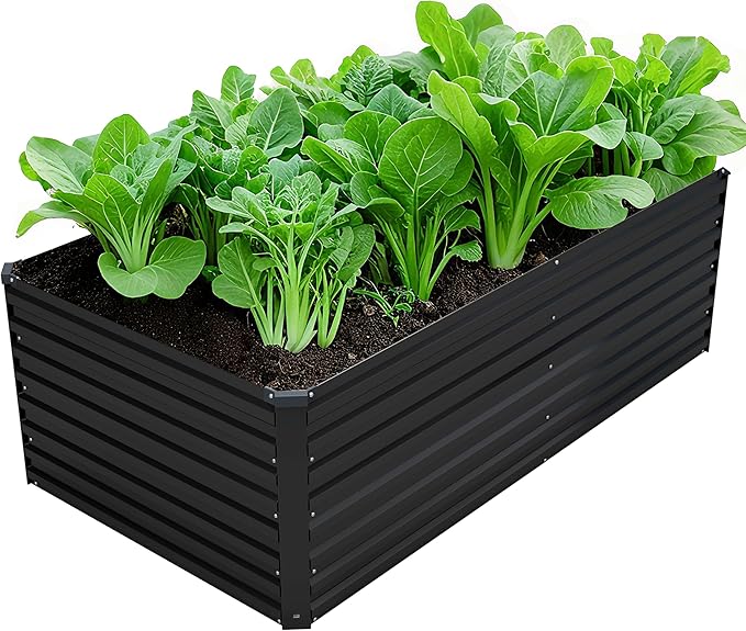 6x3x2FT Galvanized Raised Garden Bed Kit,Vegetable Plant Boxes-Rectangle Metal Flower Box,Large Planter Raised Beds Outdoor Garden for Planting,Fruit,Herb-Black
