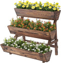 3-Tiers Wooden Raised Garden BedPlanter Box Gardening Outdoor Planter Box Patio Kit Tiered Planter Box Vertical Garden Planter Wood Plant Stand for Patio, Balcony, Freestanding (Carbonized L)