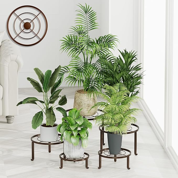 5 Pack Plant Stand Indoor Outdoor, Flower Pot Stand Plant Rack for Home Courtyard Gardens, Round Metal Corner Plant Stand for Flower Holder for Multiple Plants