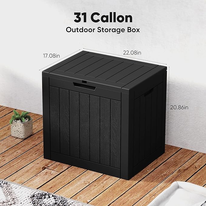 NEWBULIG 31 Gallon Deck Box, Weatherproof Resin Lockable Outdoor Storage for Secure Package Deliveries and Indoor Storage in Garden or Patio, Backyard