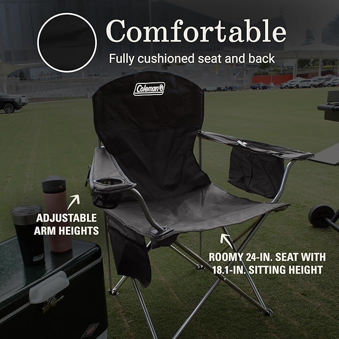 Coleman Portable Camping Chair with 4-Can Cooler, Cushioned Seat & Back with Side Pockets & Cup Holder, Carry Bag Included, Great for Camping, Tailgating, Firepits, Patio, & More