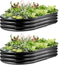 2 Pack Raised Garden Bed Kits, 4x2x1FT Black Oval Galvanized Outdoor Planter Beds, Easy Assembly Metal Raised Bed for Vegetables, Flowers & Herbs