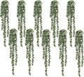 10 Pcs Artificial Succulents Hanging Plants, Fake String of Pearls Greenery Plants, Decoration for Wall Home Backdrop Garden Windows Balcony Indoor and Outdoor (10PCS Green)