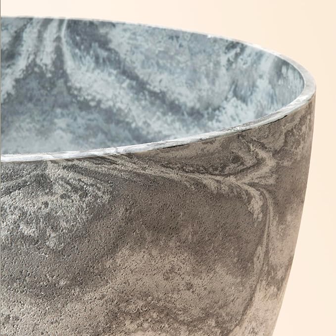 LA JOLIE MUSE Flower Pots Outdoor Garden Planters, Indoor Plant Pots with Drainage Holes, Plastic, Marble Pattern Grey, Set 2 (11.3 + 11.3 Inch)