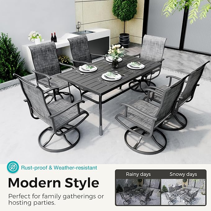 Pamapic 7-Piece Patio Dining Furniture Set with Swivel Chairs, Outdoor Table & 6 Textilene Chairs for Garden, Backyard, Pool, Deck, Gray