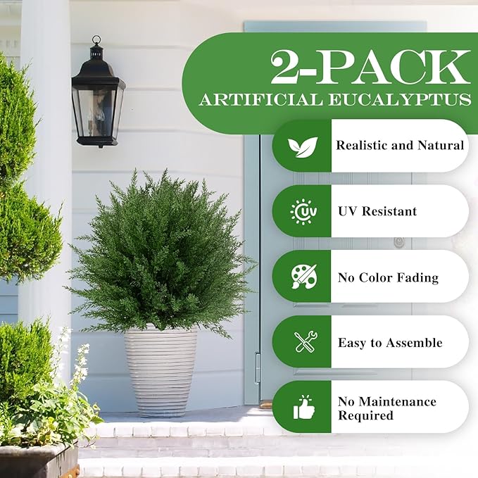 Artificial Topiary Bushes for Outdoors with Spike, Boxwood Ball Fake Shrubs UV Resistant Faux Plants for Indoor Outdoor Fall Thanksgiving Halloween Decor (Upgraded Artificial Topiary)