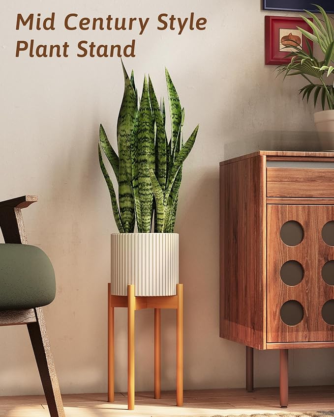 Adjustable Plant Stand Indoor, Bamboo Plant Stand Fits 8 9 10 11 12 Inches, Small Corner Planter Holder for Indoor Plants, Single Floor Plant Stands for Living Room Balcony, Light Brown Tall