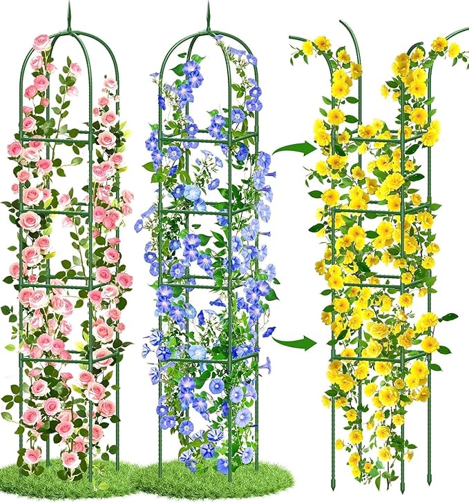 Garden Obelisk Trellis for Climbing Plants, 6FT Garden Obelisk Rustproof PE Coated Metal Potted Plant Climbing Support, Thickened Tube Plant Tower Trellis for Clematis Vine Support Indoor (2 Pack)