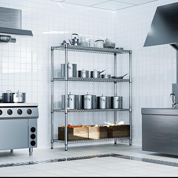 2800 LBS 59" W 4 Tier Storage Shelves Rack Metal Wire Shelving Unit, Storage Standing Shelf Organizer for Laundry Bathroom Kitchen Pantry Garage Utility Room, Chrome 17.7" D x 59.1" W x 70.4" H