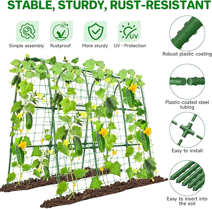 Cucumber Trellis for Raised Bed, U-Shape Garden Trellis for Climbing Plants Outdoor, Metal Arch Trellis for Vegetables, Plant Support for Tomato, Pea, Zucchini (47.2" L×30" W×47.2" H-Medium)