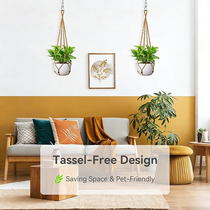 USLAI Macrame Plant Hanger Indoor Outdoor, Fits 4 to 15 Inch Pots, Strong Hanging Planter Holder, Boho Home Decor, 35 Inch, Brown, Set of 2 (POTS NOT Included)