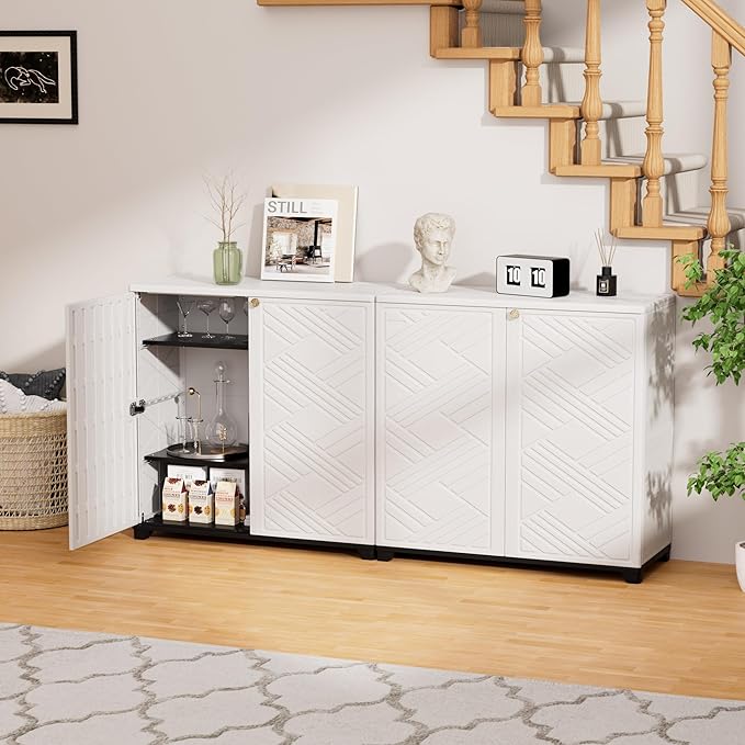 ADDOK Indoor Outdoor Plastic Storage Cabinet 34"x15"x34", Outdoor Storage Shed for Living Room, Hallway, Balcony, Garage, Garden, Backyard-White（W/O Shelf）