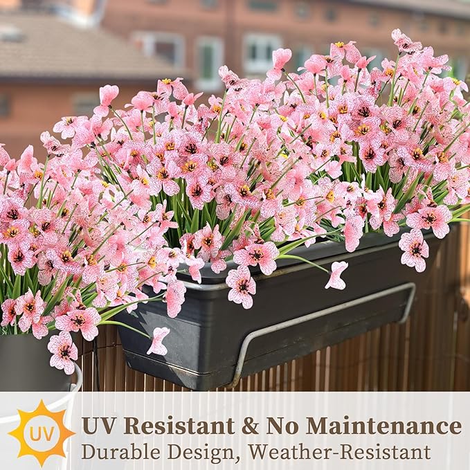 24 Peach Bundles Artificial Flowers for Outdoors/Indoors Fake Flowers Plants for Indoor Outside Garden Porch Window Box Home Wedding Farmhouse