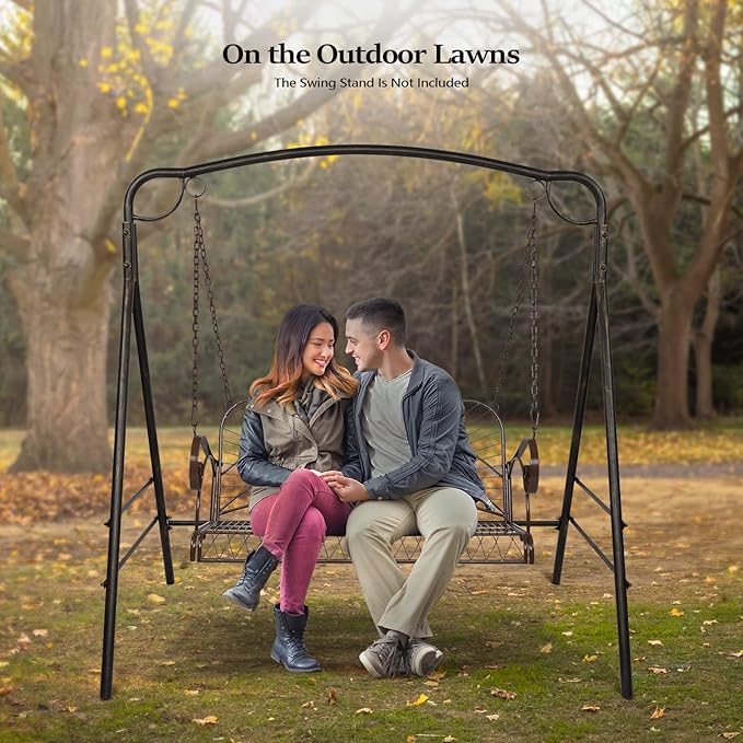 VINGLI Upgraded Metal Patio Porch Swing, 660 LBS Weight Capacity Steel Porch Swing Chair for Outdoors, Heavy Duty Swing Chair Bench for Gardens & Yards (Pattern 3)