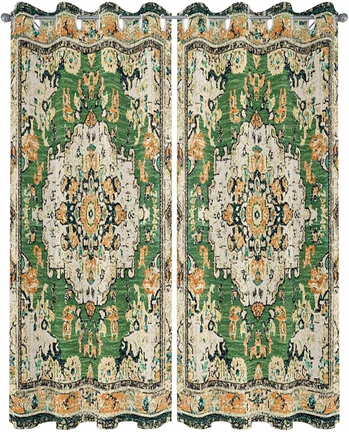 Ombre Green Boho Outdoor Curtains for Patio Waterproof, Grommet Privacy Curtain Drapes Weatherproof Outside Curtains for Porch GazeboPergola Cabana 2 Panel 54x108inch Vintage Ethnic Tribal Geometric