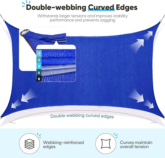 Quictent 20x16ft 185G HDPE Rectangle Sun Shade Sail Canopy 98% UV Block Outdoor Patio Garden with Hardware Kit (Blue)