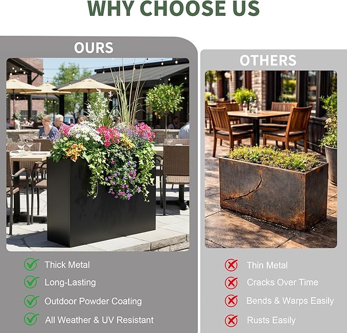 Tall Metal Planter for Outdoor Plants,38"Lx13"Wx30"H All-Weather Durable Plant Box,Large Rectangular Planter with Drainage Holes & Removable Shelf,Modern Decor for Tall Small Plants, Trees, Flowers