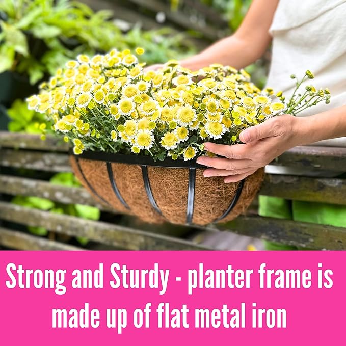LaLaGreen Deck Railing Planter Boxes (16 Inch, 4 Pack) Black Metal Rectangular Hanging Planters with Coco Liner, Adjustable Flower Planter Box Brackets for Plants Fence Balcony Patio Porch Over Rail