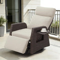 Adjustable Outdoor Recliner Chair with Independent Backrest & Footrest, Patio Swivel Recliner Chair, Wicker Reclining Patio Chair w/Flip-Up Table, Air Pump 155° Lay Flat Chaise Lounge, Beige