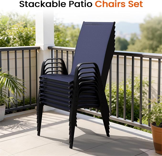 JEAREY Patio Dining Chairs Set of 4, Outdoor Stackable Dining Furniture Set, All Weather Dining Set for Lawn, Garden, Backyard, Poolside, Navy Blue