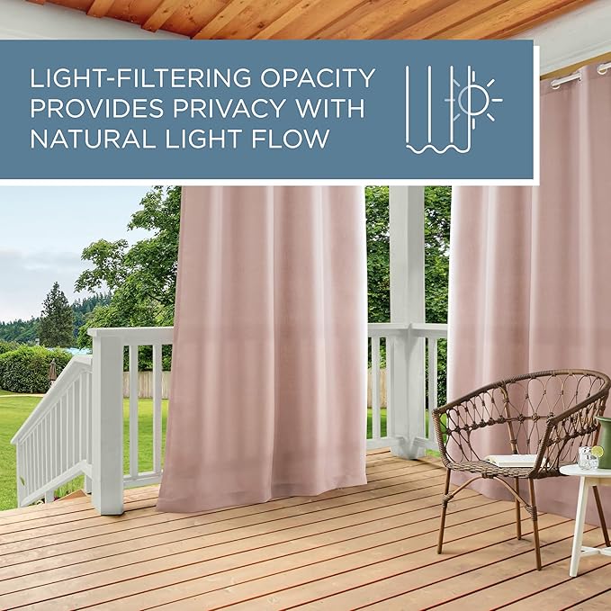 TOWN & COUNTRY BASICS Cabana Solid Heavyweight Indoor Outdoor Curtains, Light Filtering Opacity with Grommet Top, Water Repellent, 2-Pack Set, 54"x84", Blush