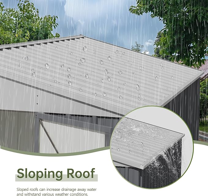 Devoko 10x14 FT Outdoor Storage Shed, Large Metal Storage Sheds with Lockable Door, Utility Garden Tool Shed with Sloping Roof, Outside Steel Storage Sheds for Patio Lawn Backyard, Gray