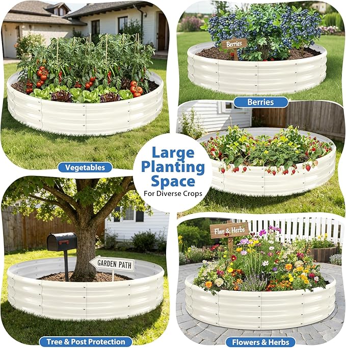 Round Galvanized Raised Garden Bed, 6x6FT, 12" Depth for Outdoor Gardening, Heavy Duty Metal Planter Box for Vegetables, Flowers & Herbs, Rust-Resistant, Easy DIY Assembly